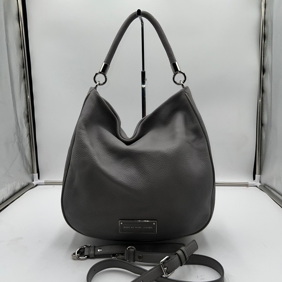 Marc by Marc Jacobs Gray Leather Shoulder Bag Crossbody Hobo Designer Purse - Picture 2 of 12